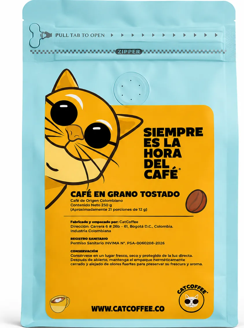 CatCoffee bag — roasted whole-bean single-origin Castillo coffee from Colombia, 250 g